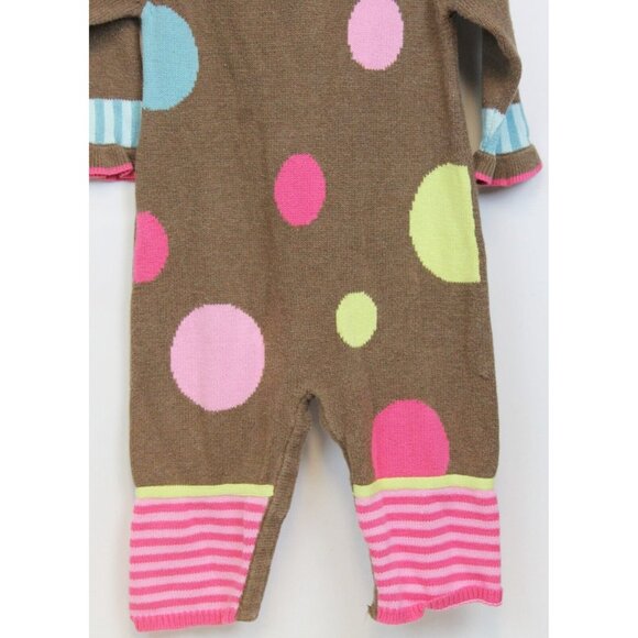 Hanna Andersson Romper Baby Sz 80 US 2 Hooded Sweater Brown Polka Dots Stripes - Picture 3 of 11